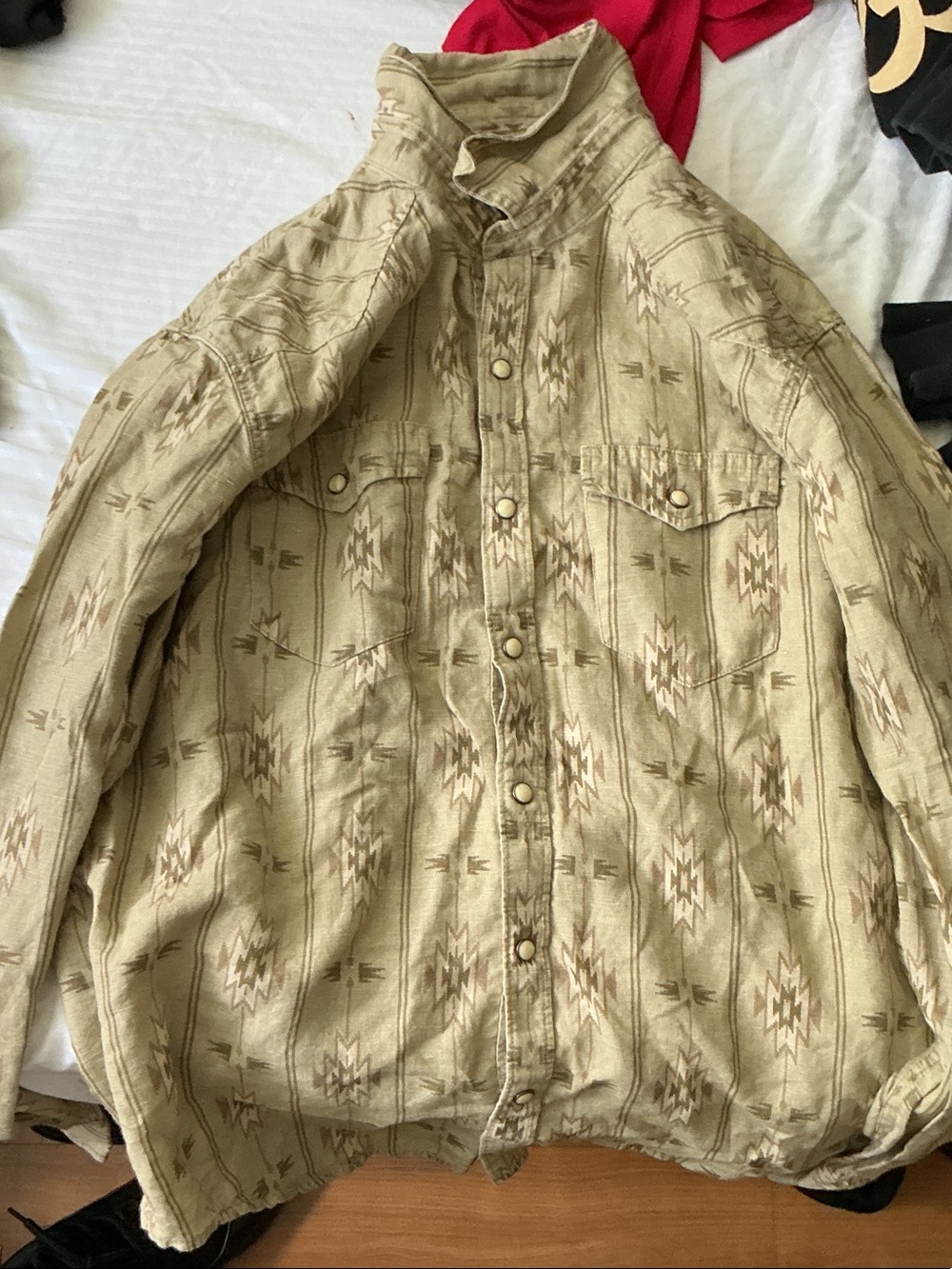 Lucky Brand Beige Aztec-Pattern Western Button-Down Shirt